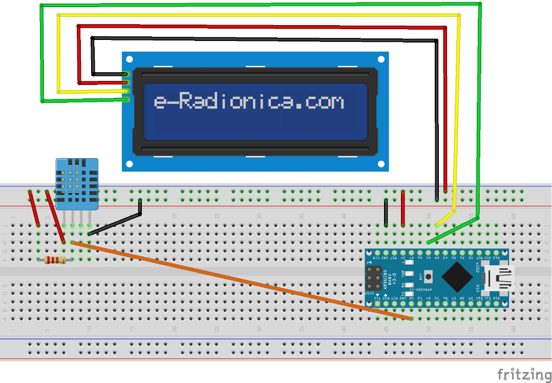Using Arduino nano and DHT11 sensor and showing the amount of temperature and humidity on the i2c 2  16 lcd