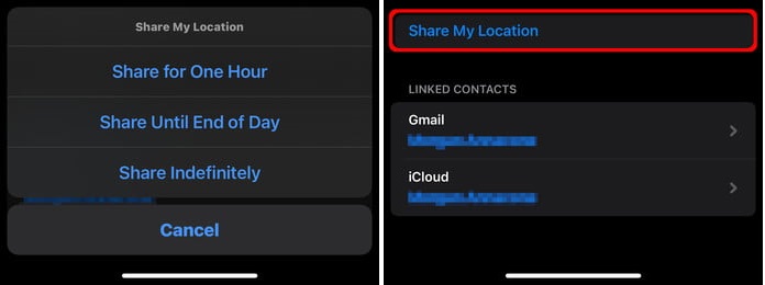 فرستادن لوکیشن با آیفون در برنامه Contacts